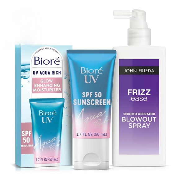 Biore x John Frieda Get Glossy Bundle, UV Aqua Rich Glow Enhancing Moisturizer - Picture 1 of 7